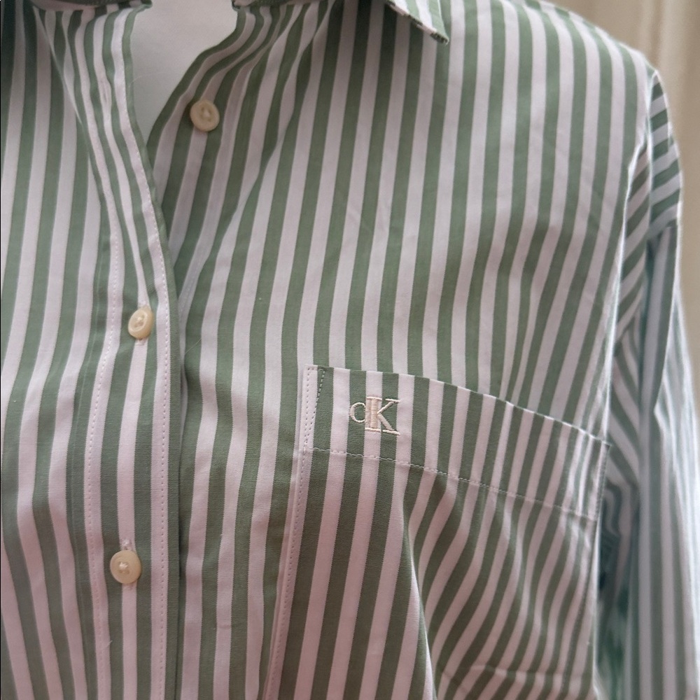 Calvin Klein Jeans women’s green Striped Shirt size M - Picture 3 of 11